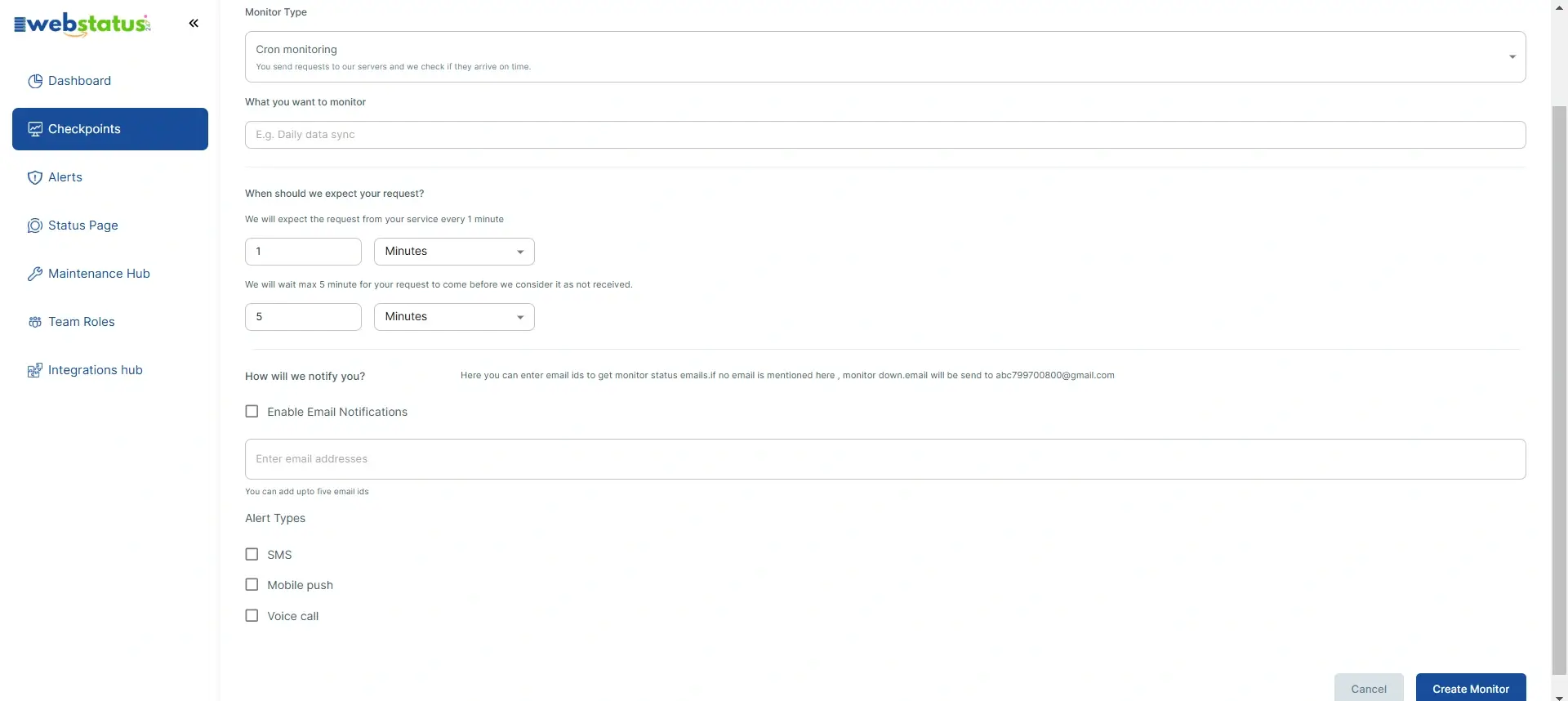 Cron job dashboard screenshot