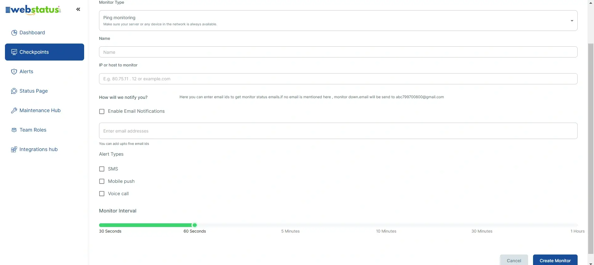 Ping monitoring dashboard screenshot