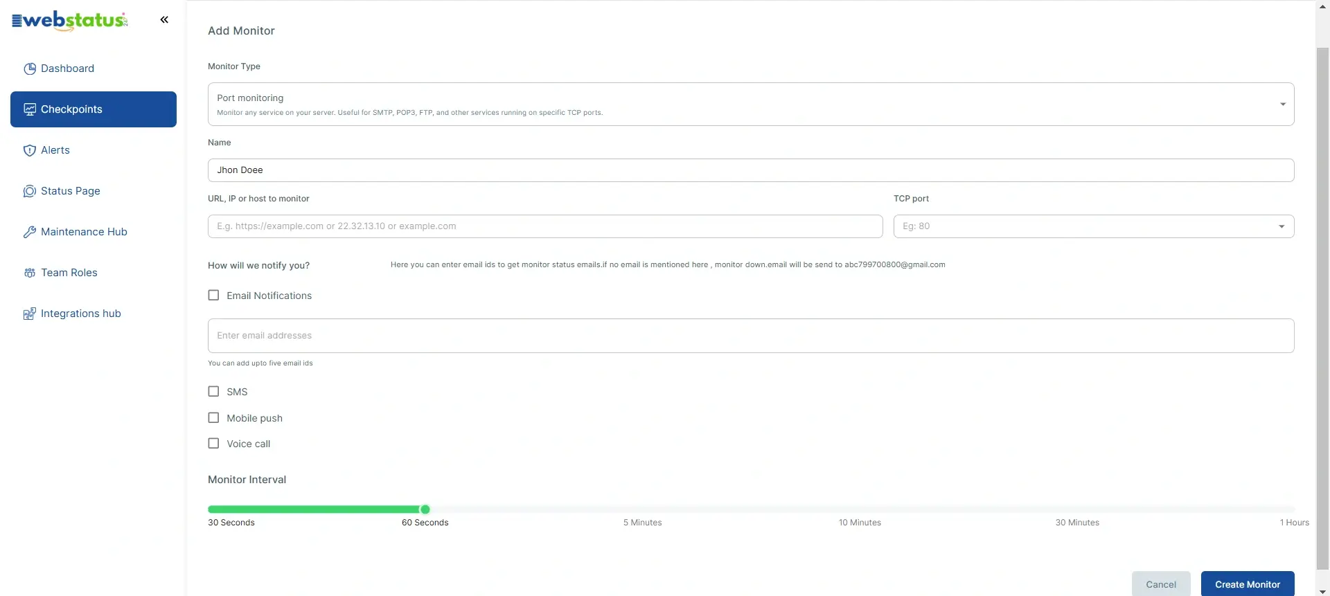 Port monitoring dashboard screenshot