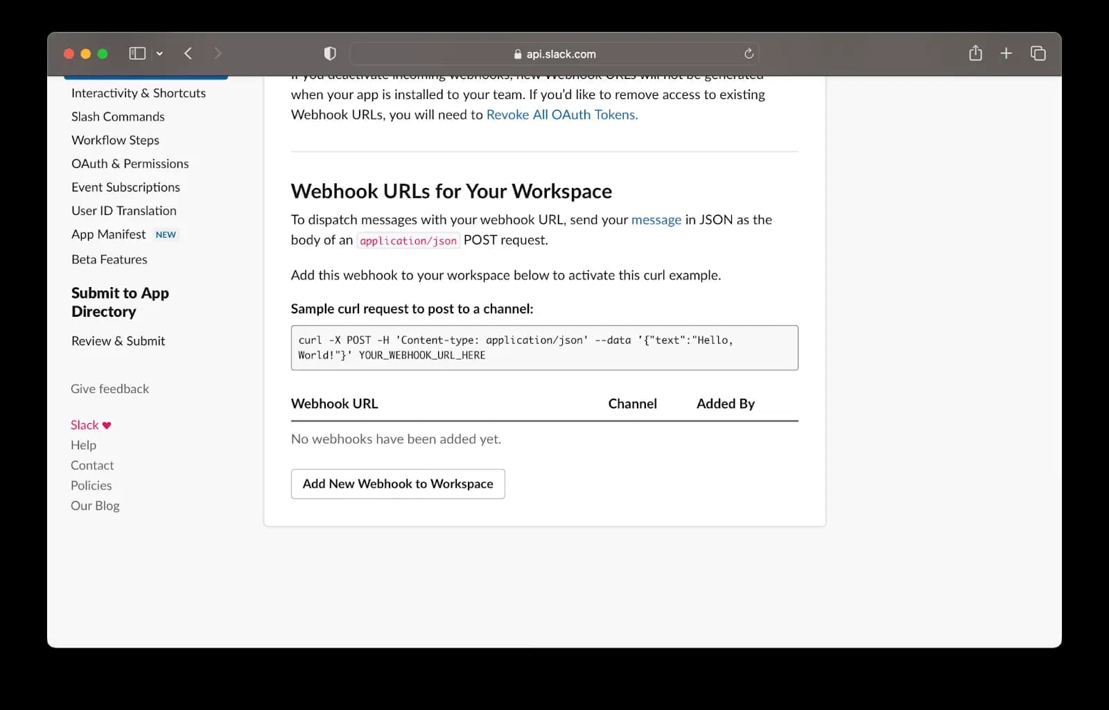 Slack Webhook URL